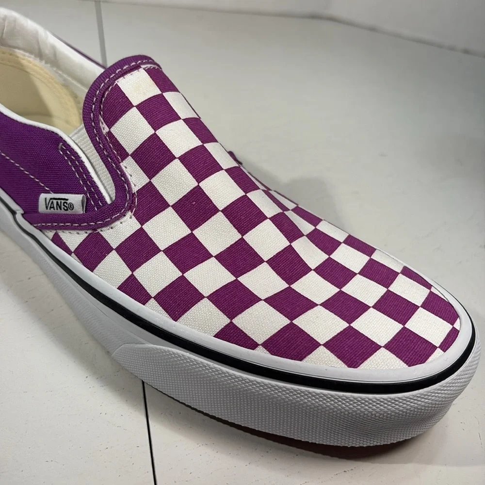 Vans Violet and White Checkered Slip-Ons Women’s 8.5